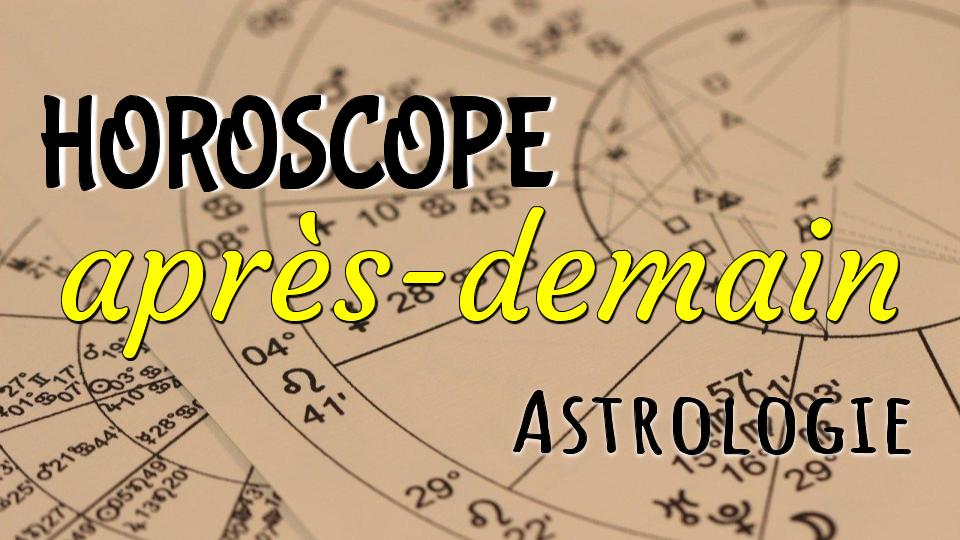 Le titre horoscope d'après demain et le mot astrologie écrits devant une feuille de calculs astrologiques