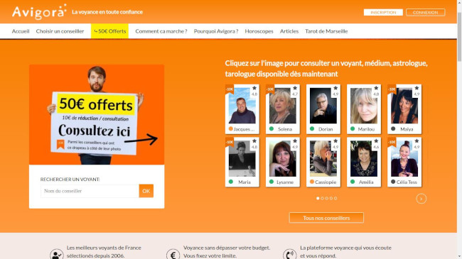 La page d'accueil du site Voyance.Avigora.fr 